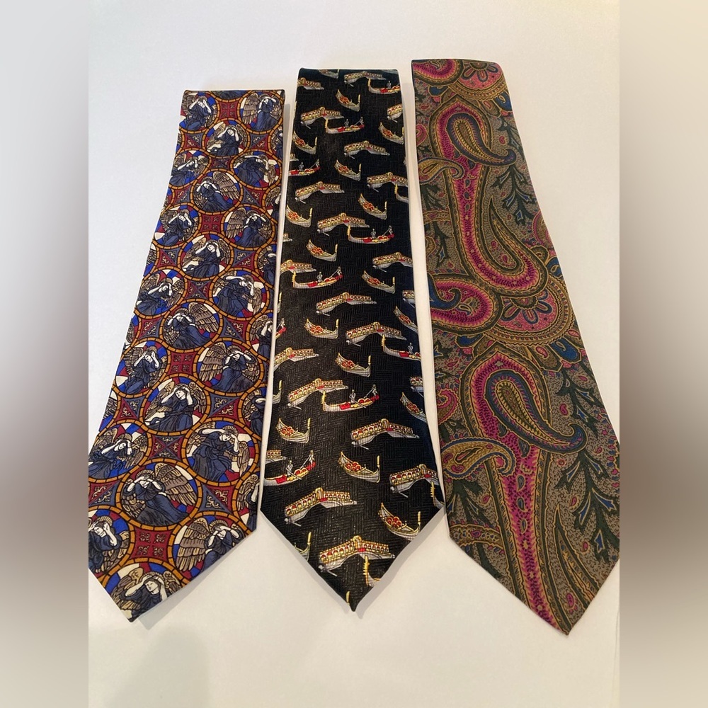 Men’s 100% Silk Neck Ties Made in Italy Lot of 3 EUC Paisley Multicolor
